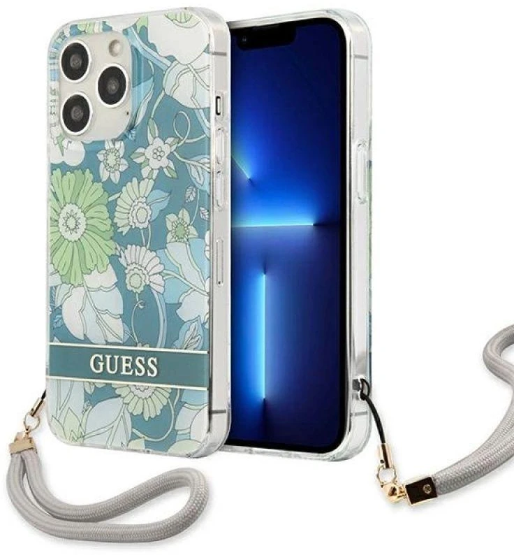 Dėklas Guess GUHCP13XHFLSN Apple iPhone 13 Pro Max 6,7″ žalios spalvos hardcase Flower Strap
