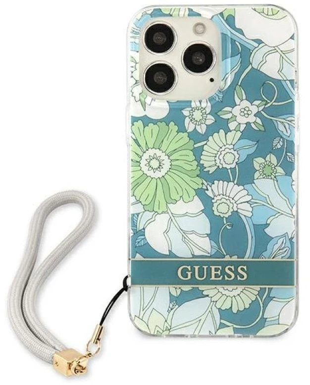 Dėklas Guess GUHCP13XHFLSN Apple iPhone 13 Pro Max 6,7″ žalios spalvos hardcase Flower Strap