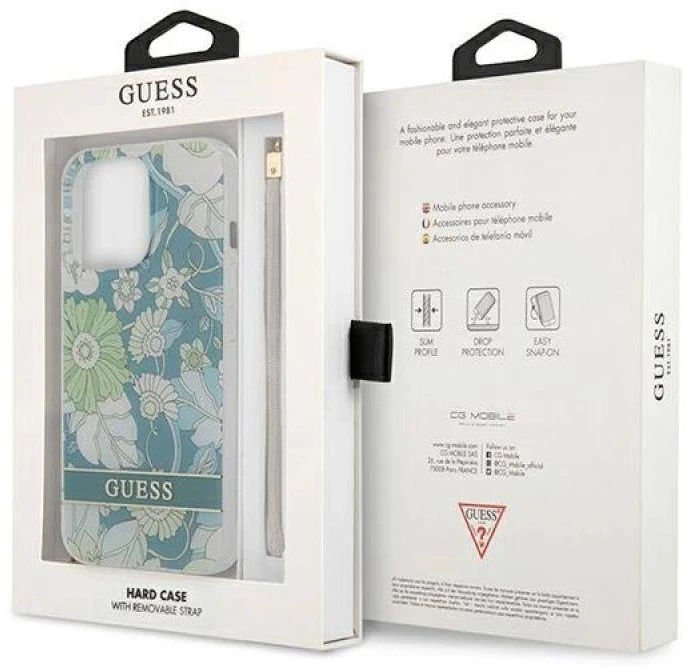 Dėklas Guess GUHCP13XHFLSN Apple iPhone 13 Pro Max 6,7″ žalios spalvos hardcase Flower Strap