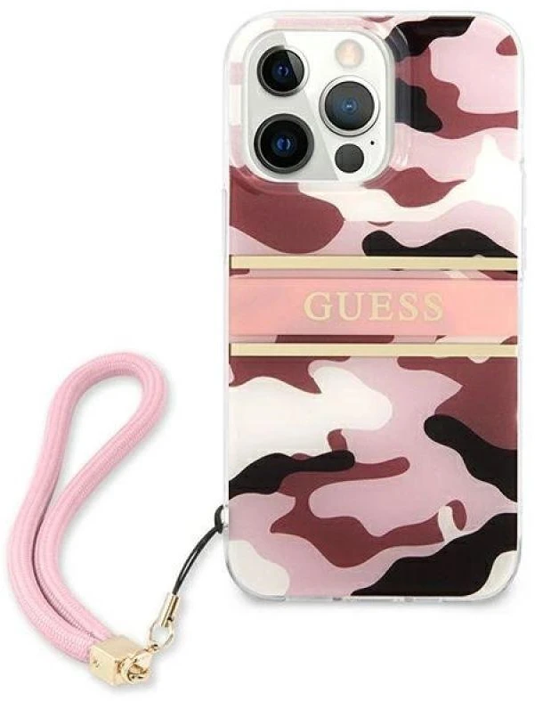 Dėklas Guess GUHCP13XKCABPI Apple iPhone 13 Pro Max 6,7″ rožinės spalvos hardcase Camo Strap Collection