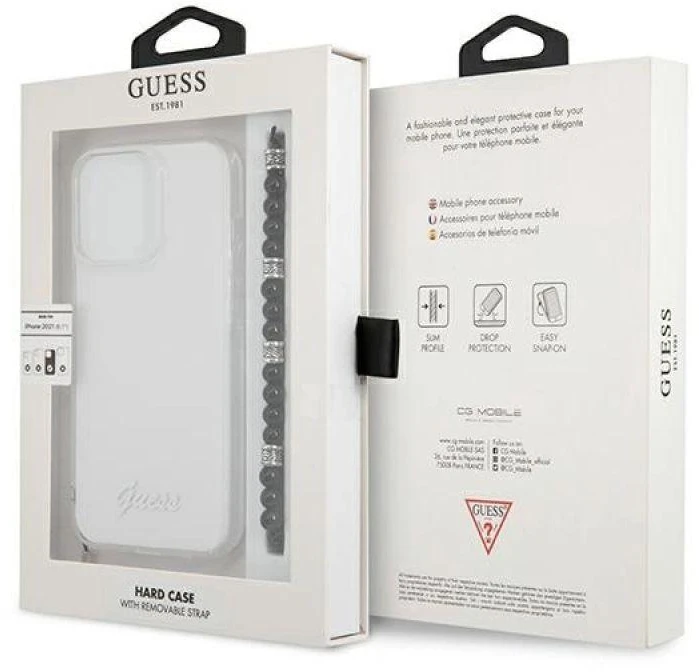Guess GUHCP13XKPSBK Apple iPhone 13 Pro Max 6,7″ skaidrus kietas dėklas juodos spalvos Pearl