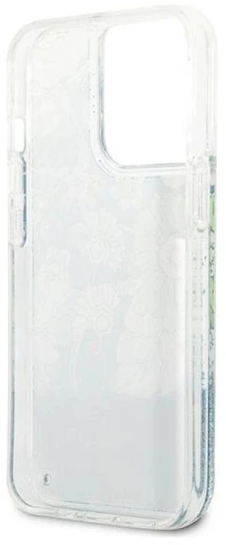 Guess GUHCP13XLFLSN Apple iPhone 13 Pro Max 6,7″ žalias kietas dėklas Flower Liquid Glitter