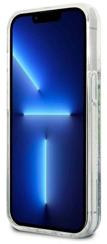 Guess GUHCP13XLFLSN Apple iPhone 13 Pro Max 6,7″ žalias kietas dėklas Flower Liquid Glitter