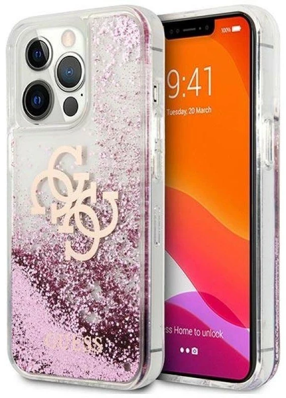 Guess GUHCP13XLG4GPI Apple iPhone 13 Pro Max 6,7″ rožinės spalvos kietas dėklas 4G Big Liquid Glitter
