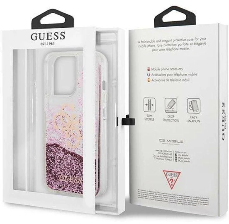 Guess GUHCP13XLG4GPI Apple iPhone 13 Pro Max 6,7″ rožinės spalvos kietas dėklas 4G Big Liquid Glitter
