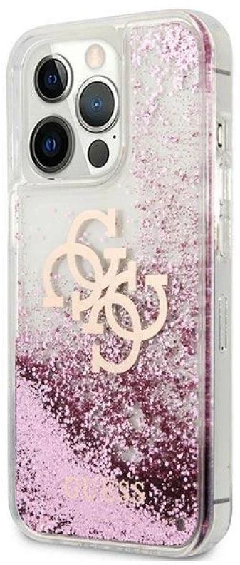 Guess GUHCP13XLG4GPI Apple iPhone 13 Pro Max 6,7″ rožinės spalvos kietas dėklas 4G Big Liquid Glitter