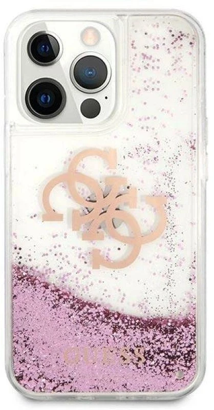 Guess GUHCP13XLG4GPI Apple iPhone 13 Pro Max 6,7″ rožinės spalvos kietas dėklas 4G Big Liquid Glitter