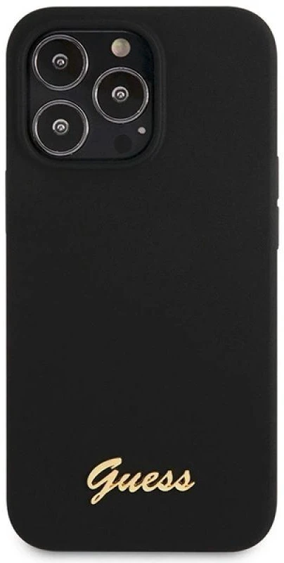 Dėklas Guess GUHCP13XLSLMGBK Apple iPhone 13 Pro Max 6.7″ juodos spalvos hardc ase Silicone Script Gold Logo