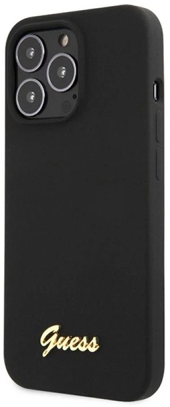 Dėklas Guess GUHCP13XLSLMGBK Apple iPhone 13 Pro Max 6.7″ juodos spalvos hardc ase Silicone Script Gold Logo