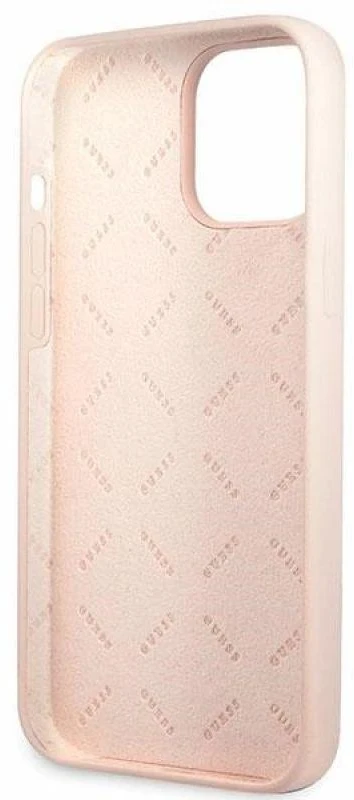 Guess GUHCP13XLSLMGLP Apple iPhone 13 Pro Max 6.7″ light rožinės spalvos kietas dėklas Silicone Script Gold Log