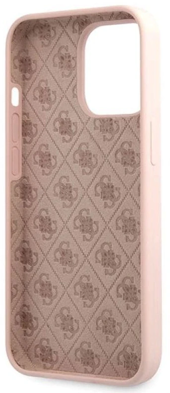 Guess GUHCP13XLSLMGLP Apple iPhone 13 Pro Max 6.7″ light rožinės spalvos kietas dėklas Silicone Script Gold Log