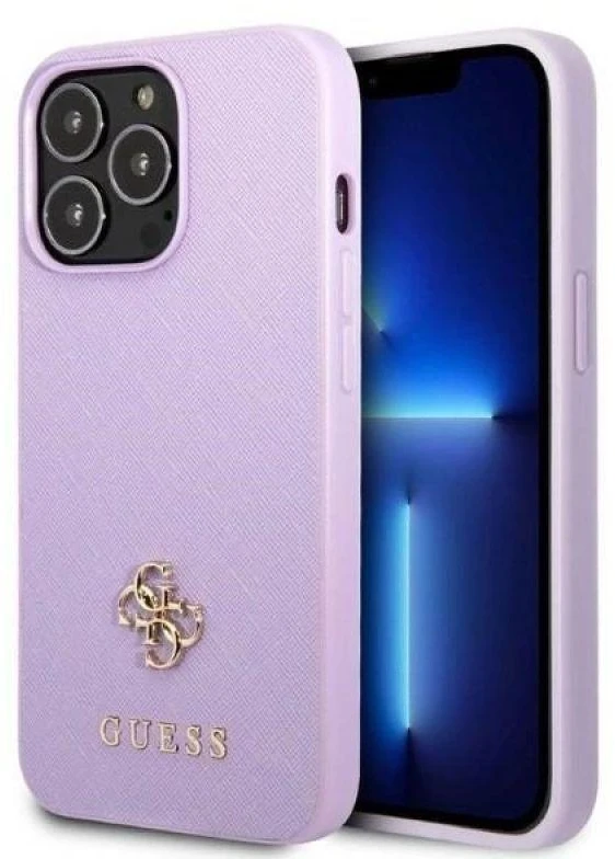 Guess GUHCP13XPS4MU Apple iPhone 13 Pro Max 6,7″ violetinės spalvos kietas dėklas Saffiano 4G Small Metal Logo