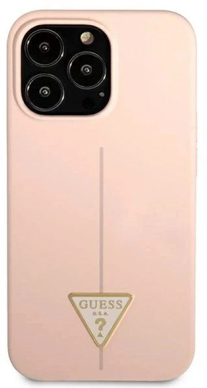 Guess GUHCP13XSLTGP Apple iPhone 13 Pro Max 6,7″ rožinės spalvos kietas dėklas Silicone Triangle