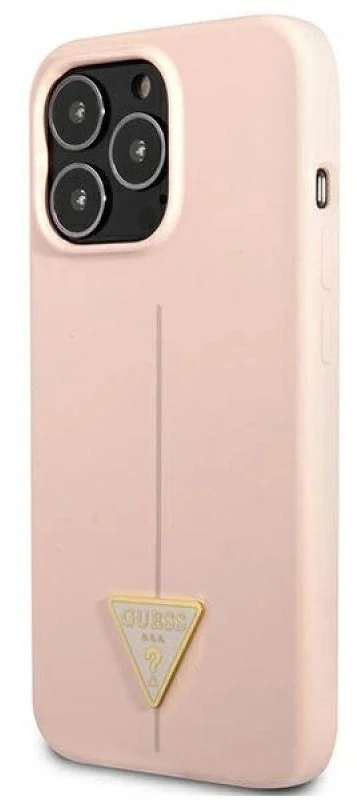 Guess GUHCP13XSLTGP Apple iPhone 13 Pro Max 6,7″ rožinės spalvos kietas dėklas Silicone Triangle