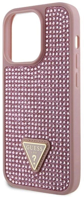 Guess dėklas, skirtas iPhone 14 Pro 6,1 GUHCP14LHDGTPP rožinės spalvos kietas dėklas , skirtas Rhinestone Triangle