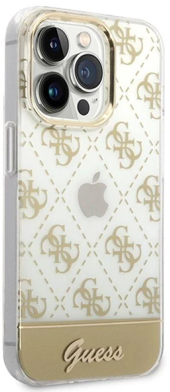 Guess GUHCP14LHG4MHG Apple iPhone 14 Pro 6,1″ auksinis kietas dėklas 4G Pattern Script