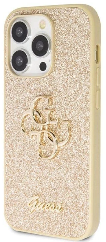 Guess GUHCP14LHG4SGD Apple iPhone 14 Pro 6.1″ auksinis kietas dėklas Glitter Script Big 4G