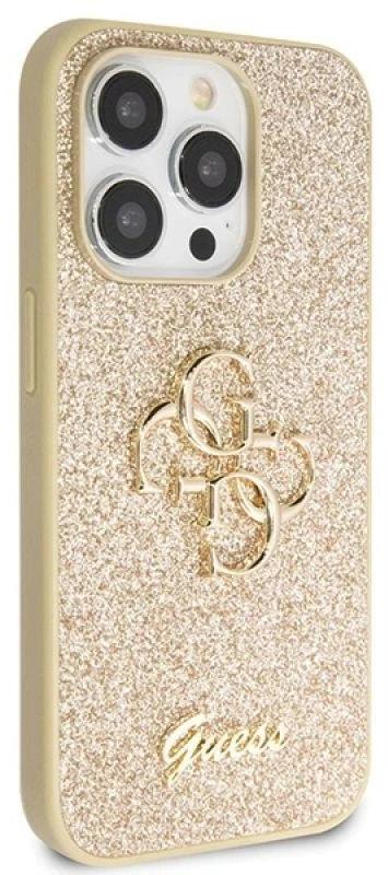 Guess GUHCP14LHG4SGD Apple iPhone 14 Pro 6.1″ auksinis kietas dėklas Glitter Script Big 4G