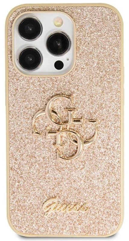Guess GUHCP14LHG4SGD Apple iPhone 14 Pro 6.1″ auksinis kietas dėklas Glitter Script Big 4G