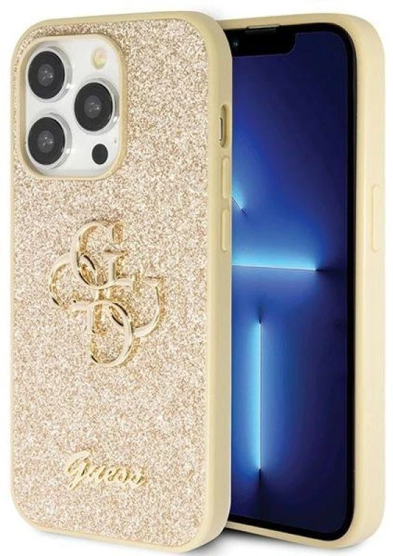 Guess GUHCP14LHG4SGD Apple iPhone 14 Pro 6.1″ auksinis kietas dėklas Glitter Script Big 4G