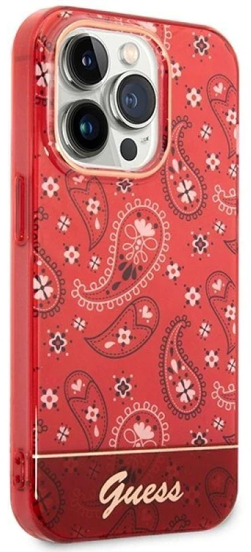 „Guess“ GUHCP14LHGBNHR iPhone 14 Pro 6.1" raudonas/raudonas kietas dėklas su „Bandana Paisley“ raštu