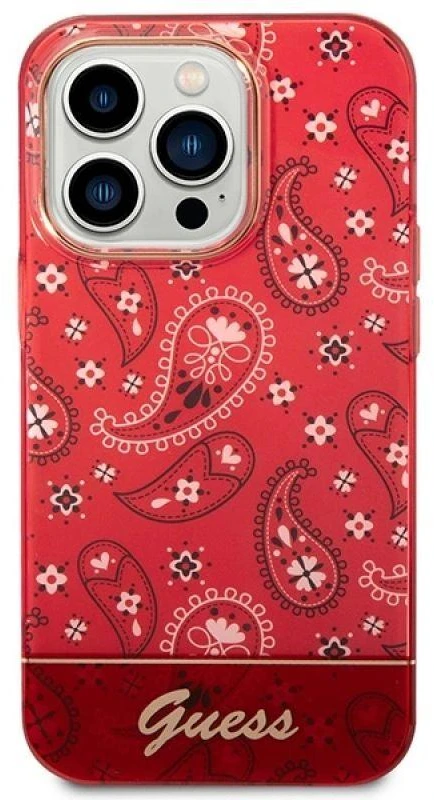 „Guess“ GUHCP14LHGBNHR iPhone 14 Pro 6.1" raudonas/raudonas kietas dėklas su „Bandana Paisley“ raštu