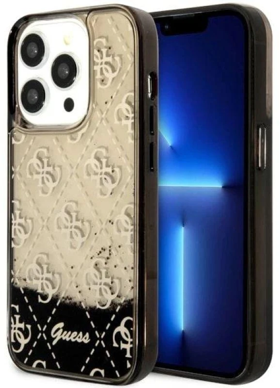 Guess GUHCP14LLC4PSGK Apple iPhone 14 Pro 6.1″ juodos spalvos kietas dėklas Liquid Glitter 4G Transculent