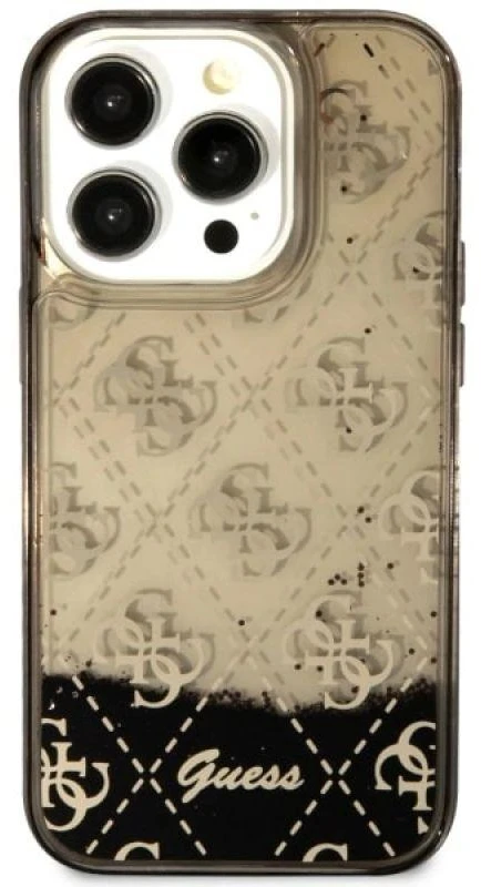 Guess GUHCP14LLC4PSGK iPhone 14 Pro 6.1″ juodos spalvos kietas dėklas Liquid Glitter 4G Transculent