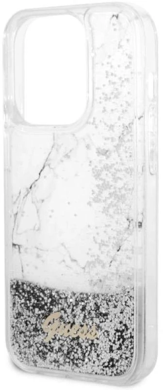 Guess GUHCP14LLCSGSGH Apple iPhone 14 Pro 6.1″ baltos spalvos kietas dėklas Liquid Glitter Marble