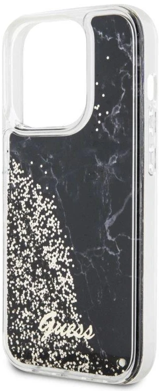 Guess GUHCP14LLCSGSGK Apple iPhone 14 Pro 6.1″ juodos spalvos kietas dėklas Liquid Glitter Marble