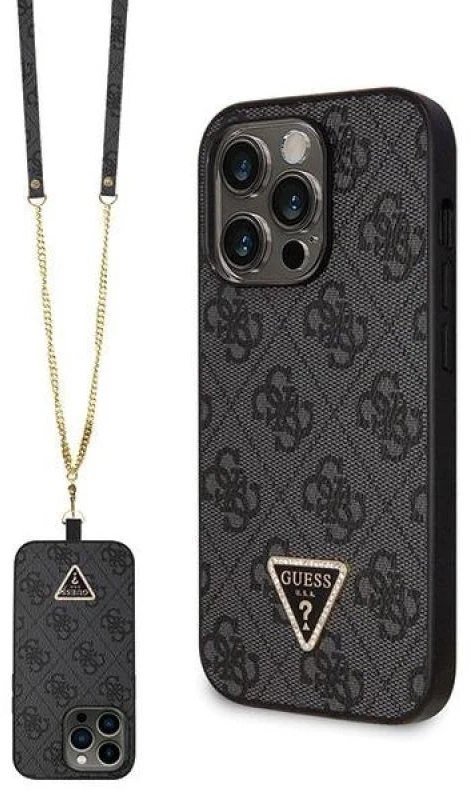 Guess GUHCP14LP4TDSCPK Apple iPhone 14 Pro 6.1″ juodos spalvos kietas dėklas Crossbody 4G Metal Logo