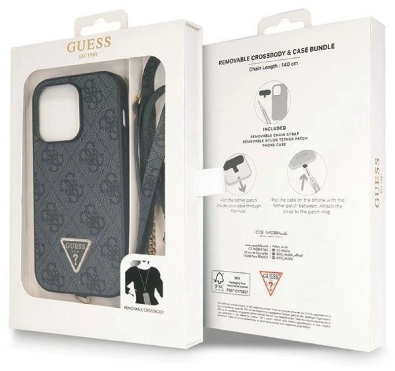 Guess GUHCP14LP4TDSCPK Apple iPhone 14 Pro 6.1″ juodos spalvos kietas dėklas Crossbody 4G Metal Logo