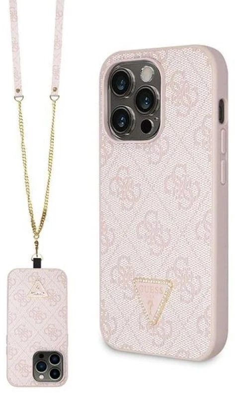 Guess GUHCP14LP4TDSCPP Apple iPhone 14 Pro 6.1″ rožinės spalvos kietas dėklas Crossbody 4G Metal Logo