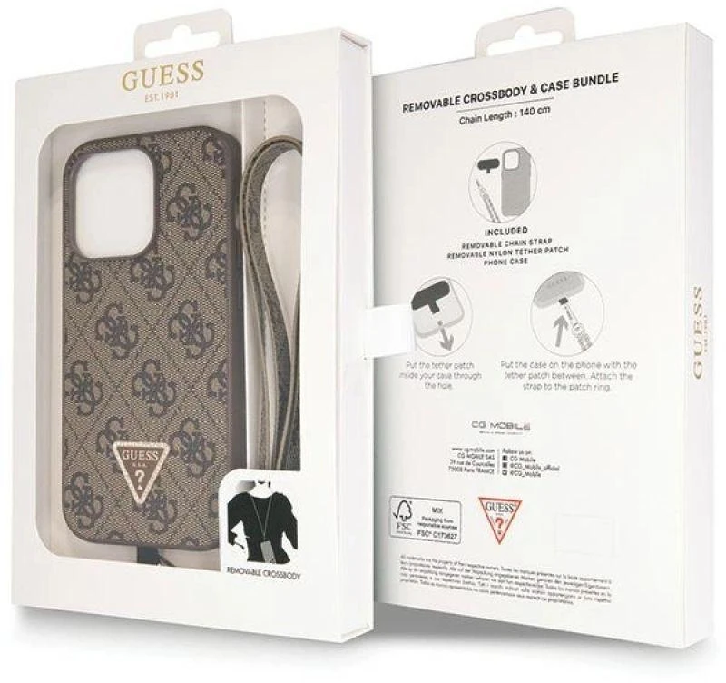 Guess GUHCP14LP4TDSCPW Apple iPhone 14 Pro 6.1″ rudos spalvos kietas dėklas Crossbody 4G Metal Logo
