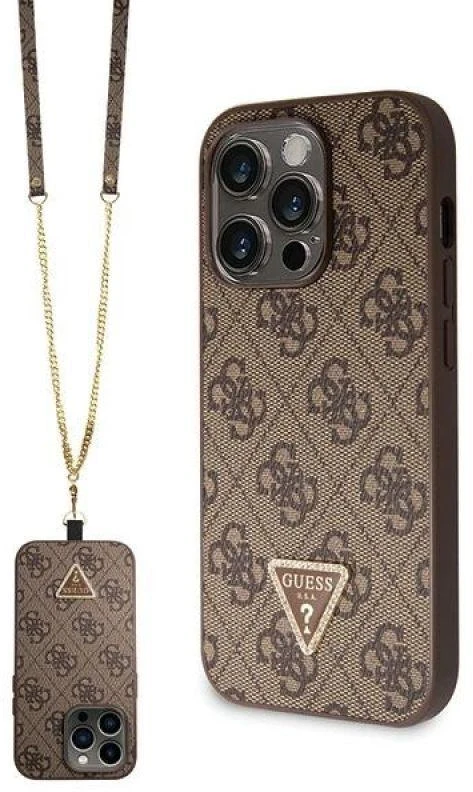 Guess GUHCP14LP4TDSCPW Apple iPhone 14 Pro 6.1″ rudos spalvos kietas dėklas Crossbody 4G Metal Logo