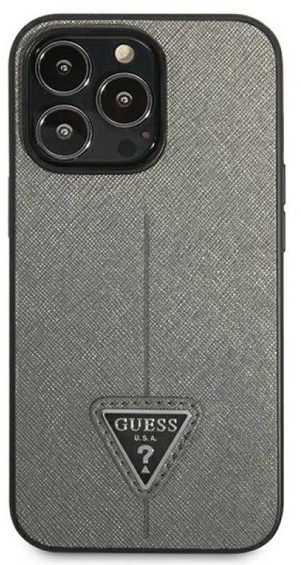Dėklas Guess GUHCP14LPSATLG iPhone 14 Pro 6,1" sidabrinė/sidabrinis hardcase SaffianoTriangle Logo