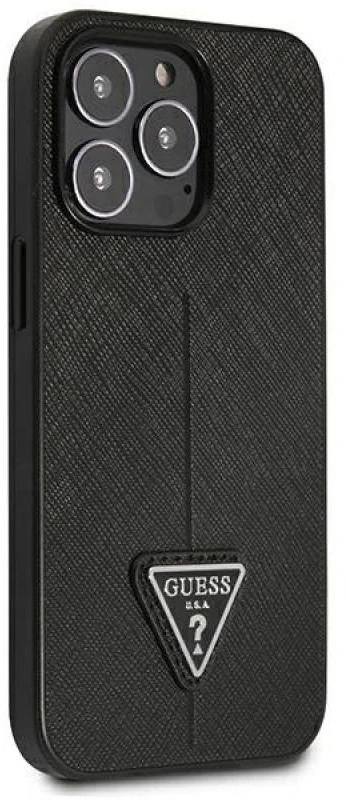 Guess GUHCP14LPSATLK Apple iPhone 14 Pro 6,1″ juodos spalvos kietas dėklas SaffianoTriangle Logo