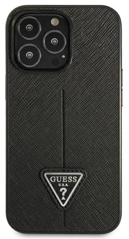Guess GUHCP14LPSATLK Apple iPhone 14 Pro 6,1″ juodos spalvos kietas dėklas SaffianoTriangle Logo