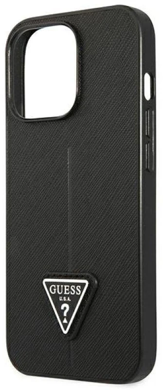 Guess GUHCP14LPSATLK Apple iPhone 14 Pro 6,1″ juodos spalvos kietas dėklas SaffianoTriangle Logo