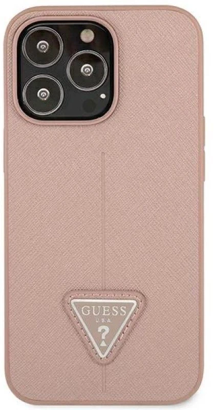 Guess GUHCP14LPSATLP Apple iPhone 14 Pro 6,1″ rožinės spalvos kietas dėklas SaffianoTriangle Logo