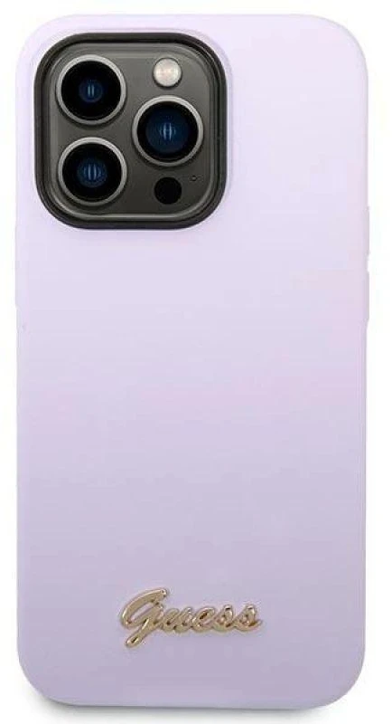Guess GUHCP14LSLSMU Apple iPhone 14 Pro 6,1″ violetinės spalvos kietas dėklas Silicone Vintage Gold Logo