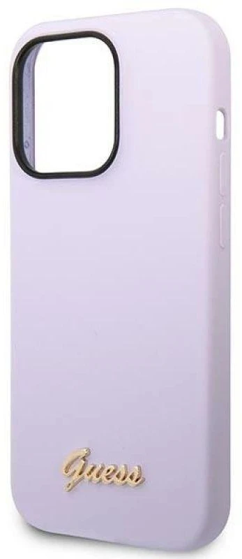 Guess GUHCP14LSLSMU Apple iPhone 14 Pro 6,1″ violetinės spalvos kietas dėklas Silicone Vintage Gold Logo