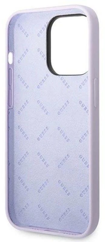 Guess GUHCP14LSLSMU Apple iPhone 14 Pro 6,1″ violetinės spalvos kietas dėklas Silicone Vintage Gold Logo