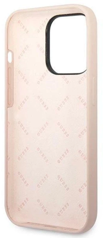 Guess GUHCP14LSLTGP iPhone 14 Pro 6,1 colio eilinis/rožinis kietas dėklas, silikoninis trikampis
