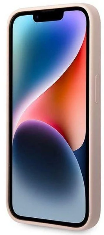 Guess GUHCP14LSLTGP iPhone 14 Pro 6,1 colio eilinis/rožinis kietas dėklas, silikoninis trikampis