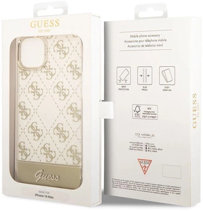 Dėklas GUESS GUHCP14MHG4MHG IPHONE 14 PLUS / 15 PLUS 6.7 "GOLD / GOLD HARDCASE 4G PATTERN SCRIPT