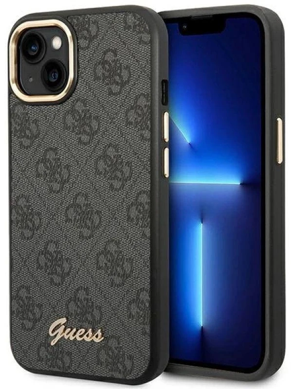 Guess GUHCP14MHG4SHK Apple iPhone 14 Plus / 15 Plus 6.7″ juodos spalvos kietas dėklas 4G Vintage Gold Logo