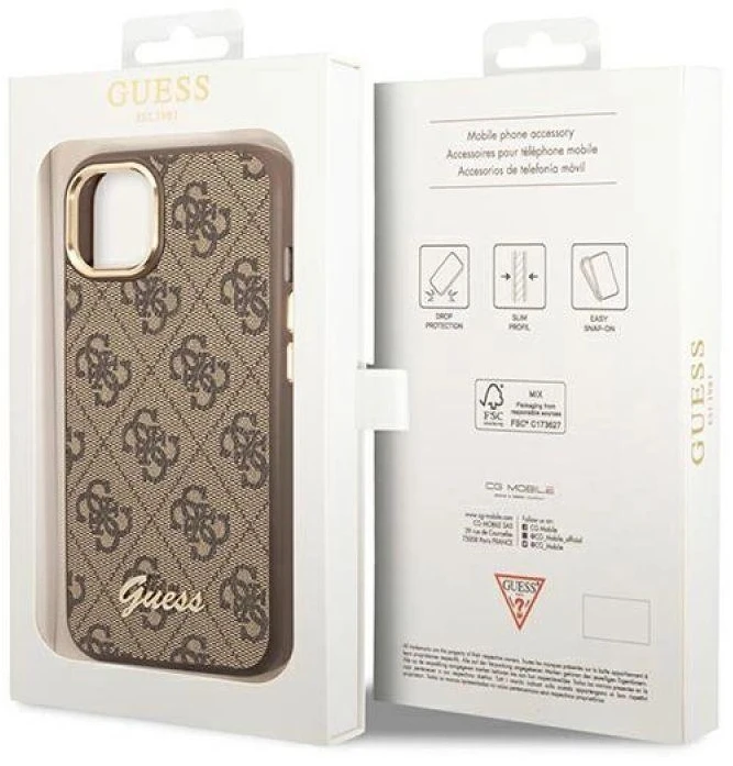 Dėklas GUESS GUHCP14MHG4SHW IPHONE 14 PLUS / 15 PLUS 6.7 "BROWN / BROWN HARD CASE 4G VINTAGE GOLD LOGO