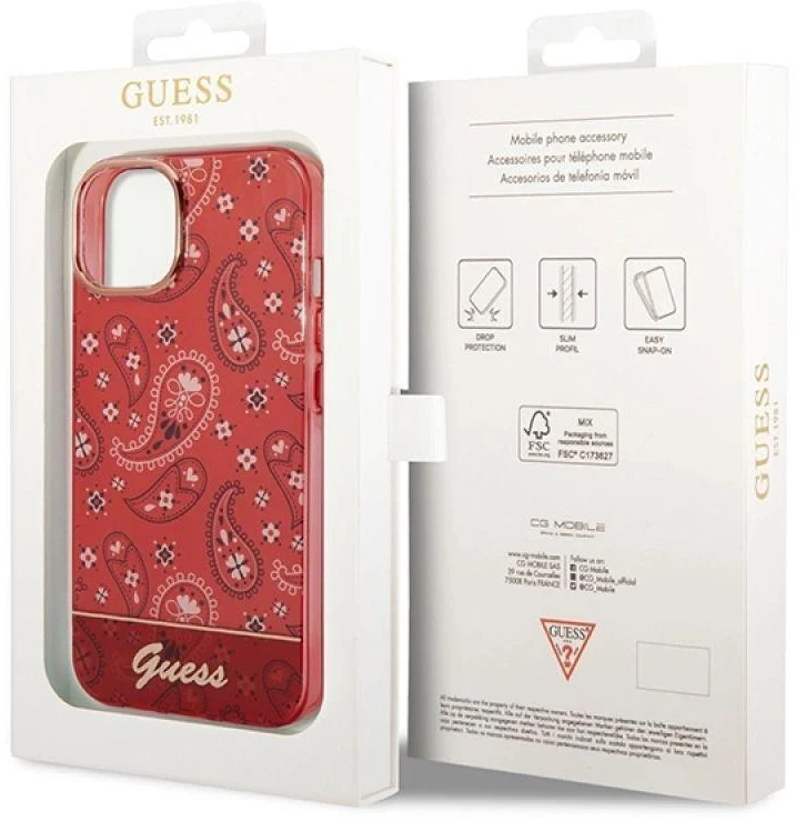 Guess GUHCP14MHGBNHR Apple iPhone 14 Plus / 15 Plus 6.7″ red kietas dėklas Bandana Paisley
