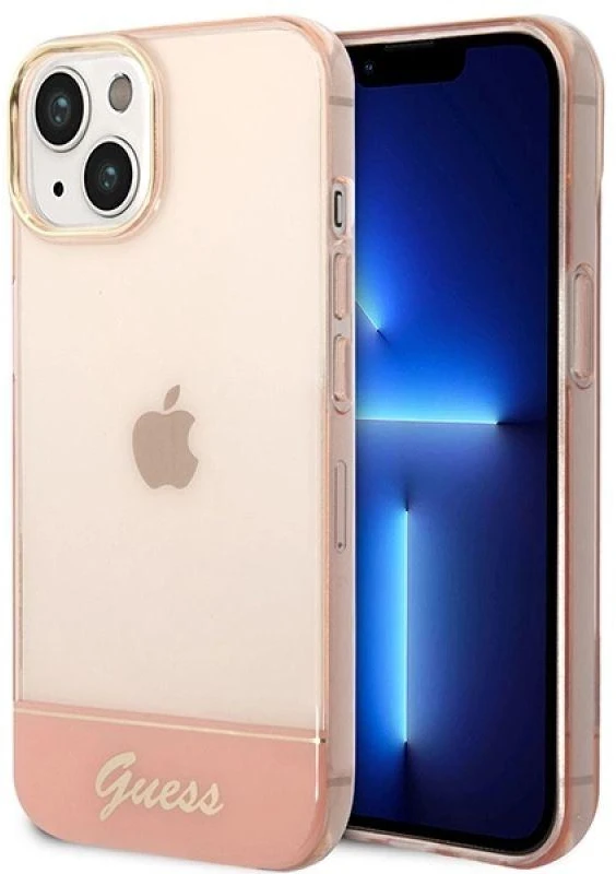 Guess GUHCP14MHGCOP iPhone 14 Plus 6,7 colių eilinis/rožinis kietas dėklas, permatomas